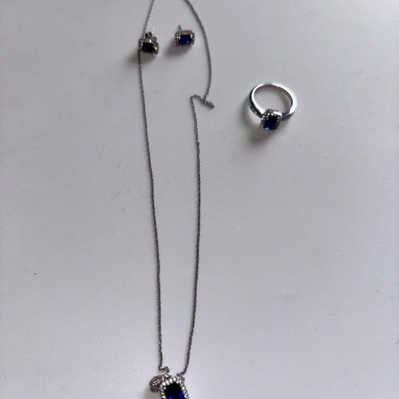 Zales Silver Necklace Set with Blue Stones - Picture 1 of 3